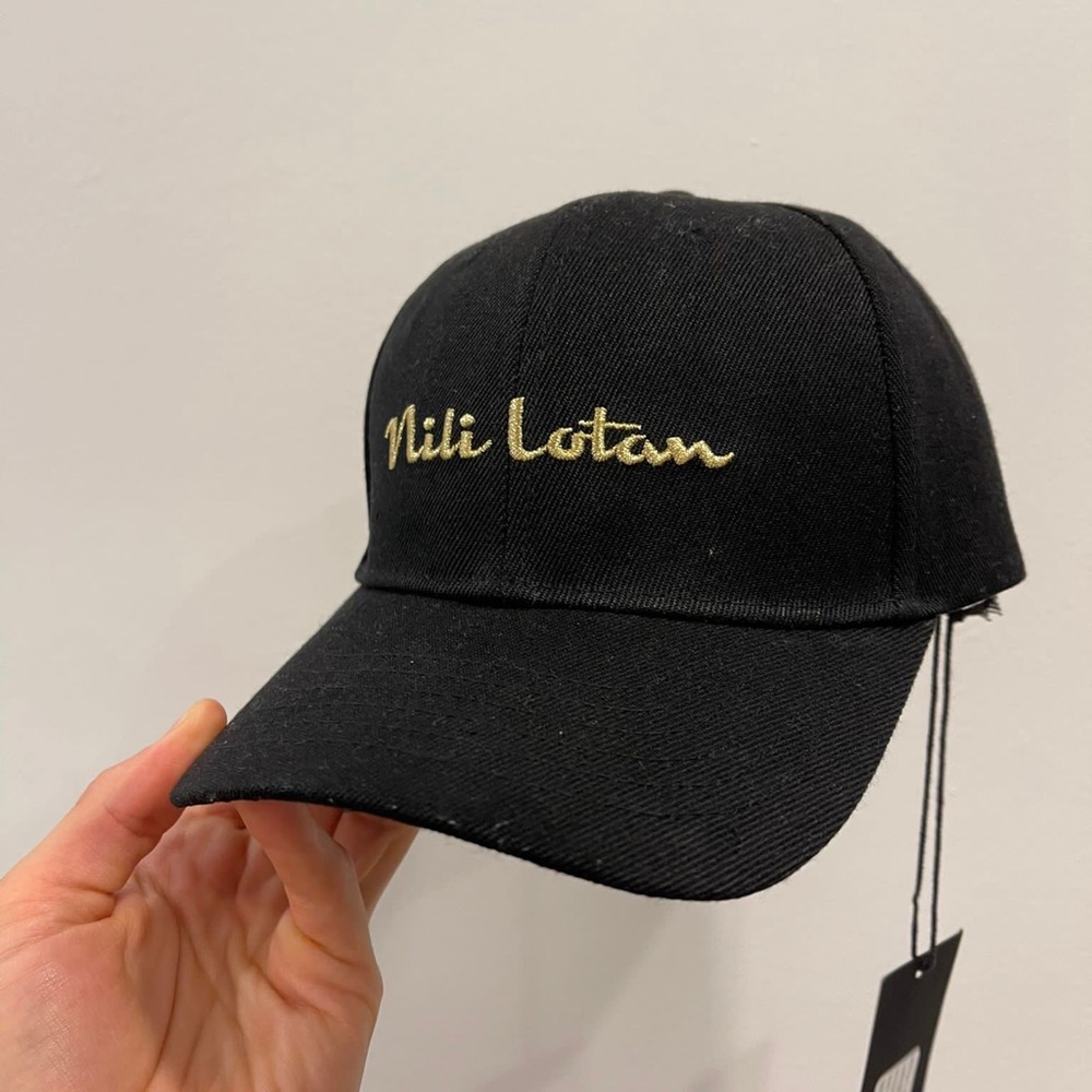 NWT Black Nili Lotan gold embossed baseball cap
